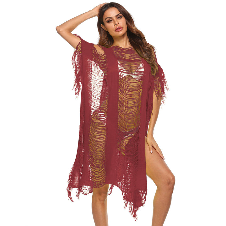 Women elegant fringed beach cover-up with transparent accents Mune Fashion