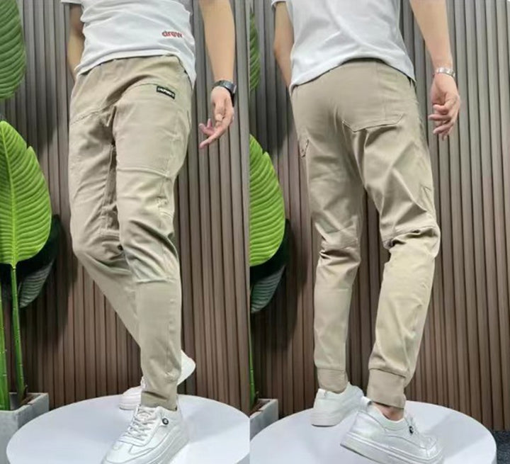 Men's sporty cargo jogger pants with elastic waistband, drawstring, and tapered leg hem Mune Fashion