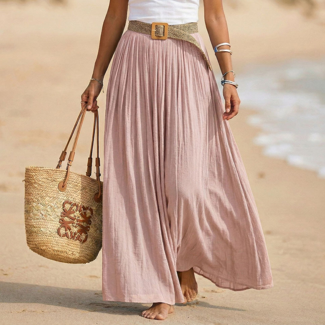 Women nan Pleated Maxi Skirt with Crinkle Look and Elastic Waistband Mune Fashion