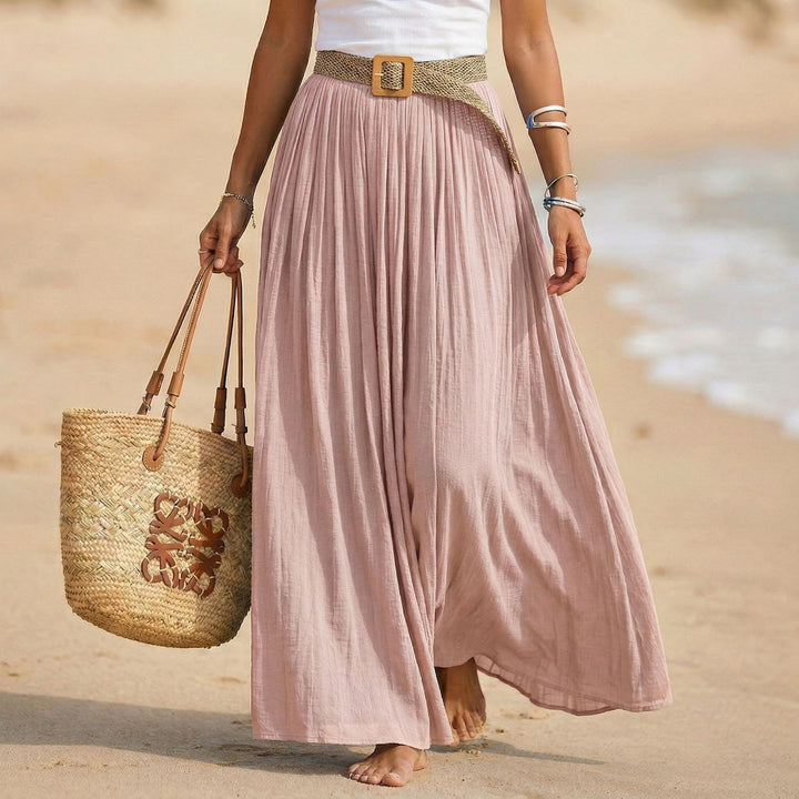 Women nan Pleated Maxi Skirt with Crinkle Look and Elastic Waistband Mune Fashion