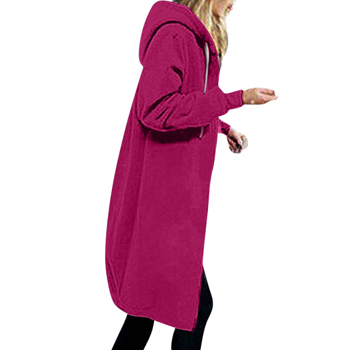Women's longer oversized hoodie coat with rounded hem and zip pockets Mune Fashion