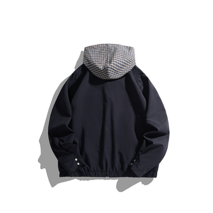 Unisex Lightweight Hooded Transition Jacket with Checkered Pattern Lining and Chest Pocket Mune Fashion