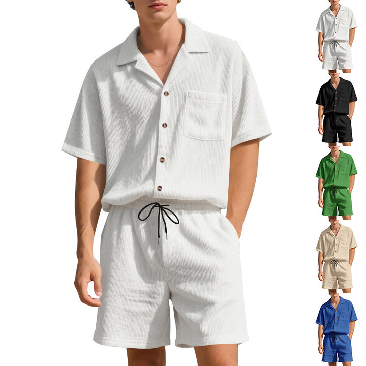 Men's vacation set with open shirt with Cuban collar and drawstring Bermuda Mune Fashion