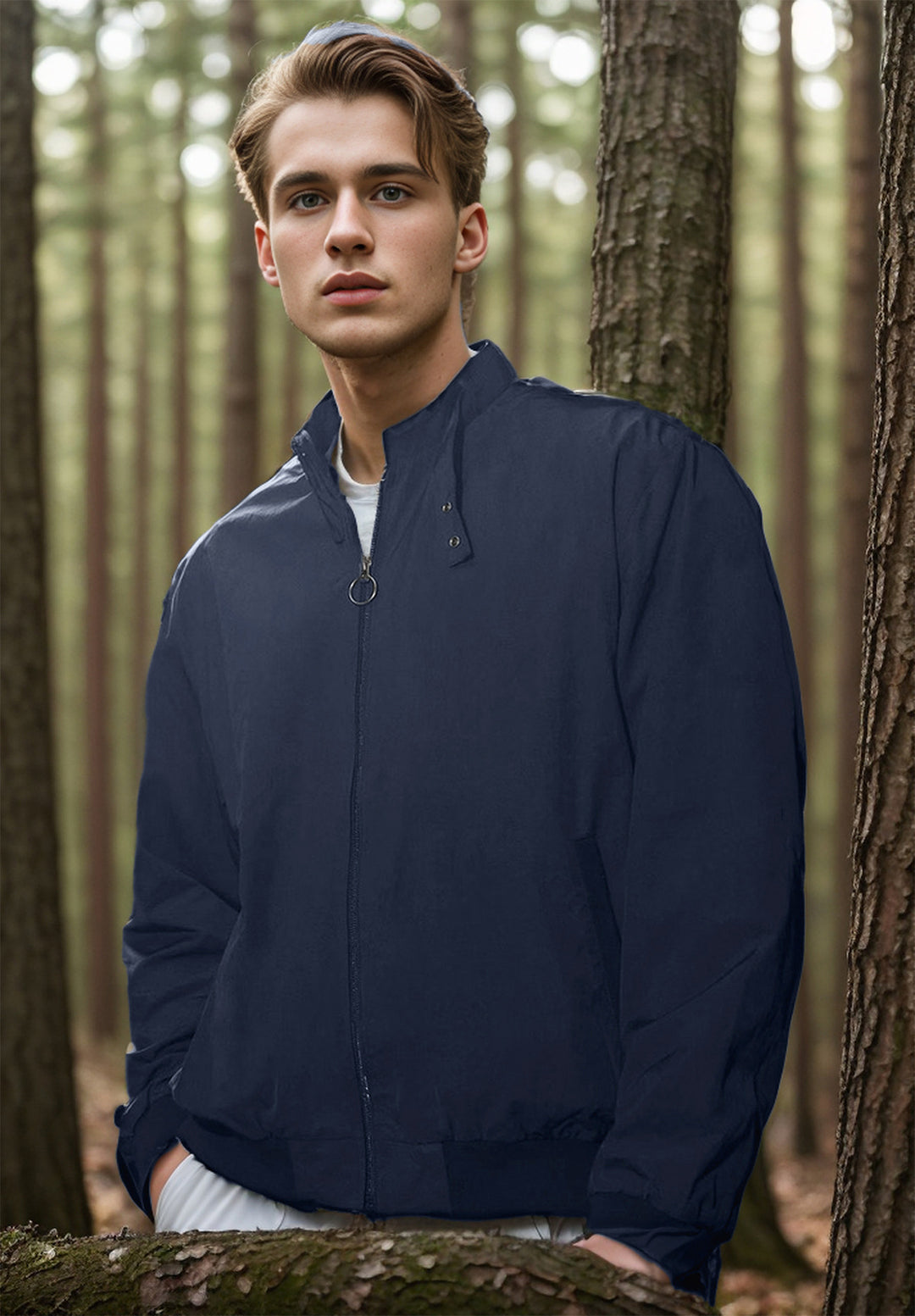 Men's Lightweight Bomber Jacket with Stand Collar, Ring Zipper and Elastic Hem Mune Fashion