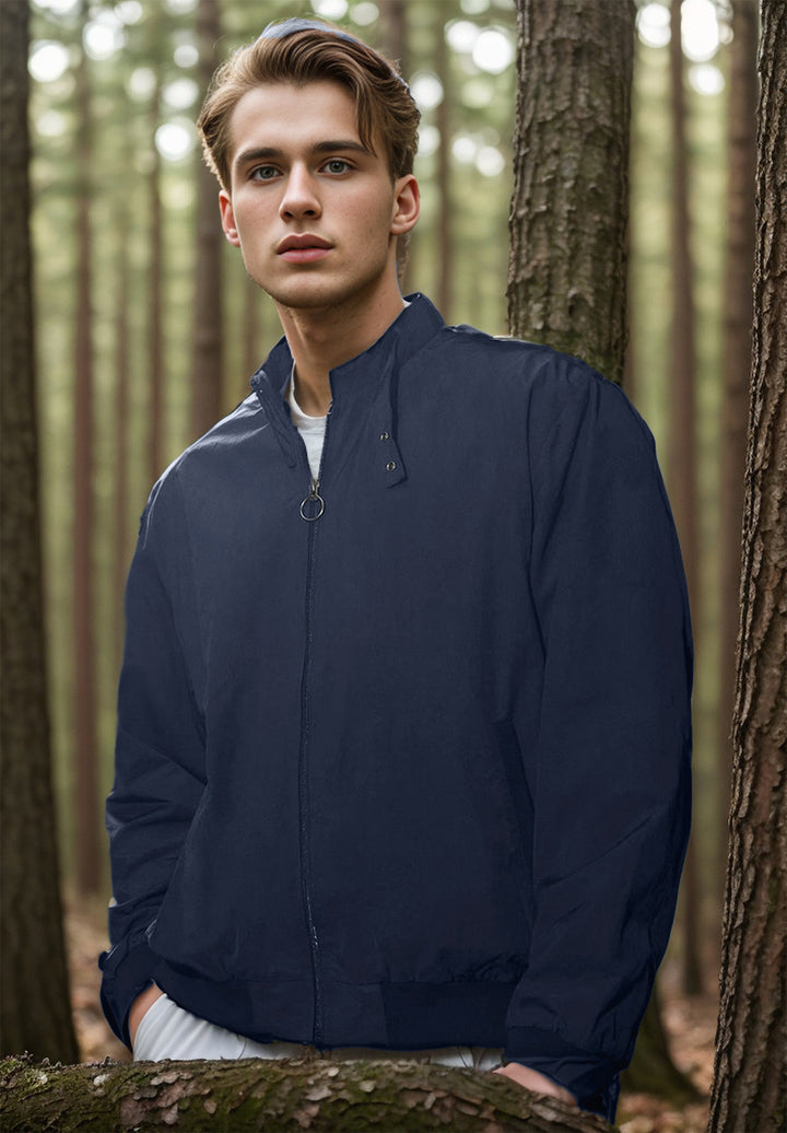 Men's Lightweight Bomber Jacket with Stand Collar, Ring Zipper and Elastic Hem Mune Fashion