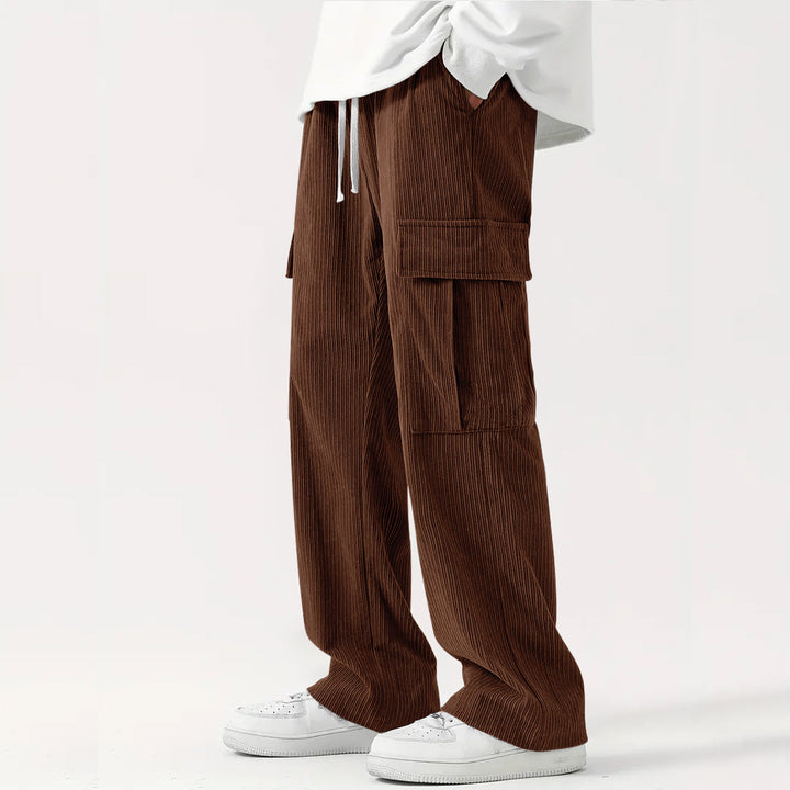 Men's wide-cut corduroy cargo pants with drawstring waistband and large flap pockets Mune Fashion