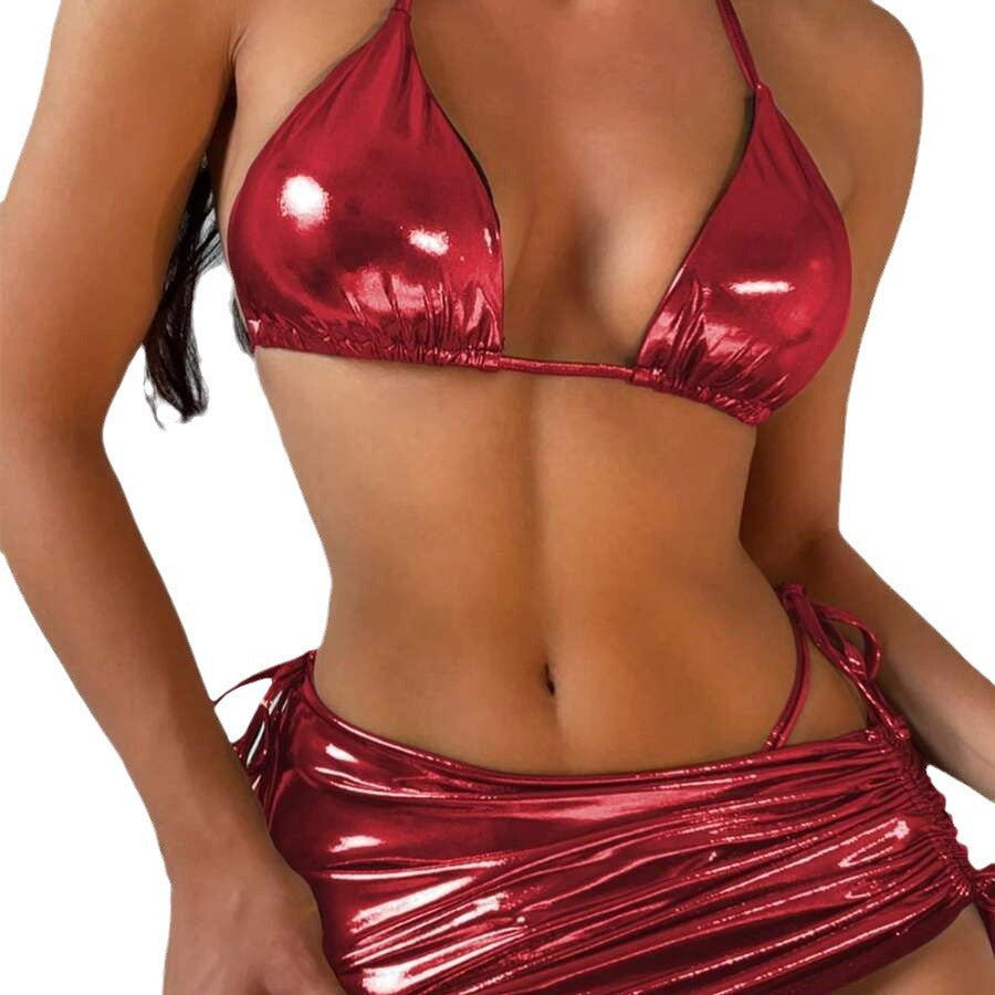 Women's High Gloss Triangle Bikini with Wrap Skirt Mune Fashion