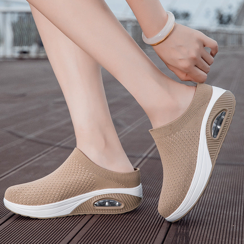 Women's soft knit mule with visible air cushioning and cushioned wedge outsole Mune Fashion
