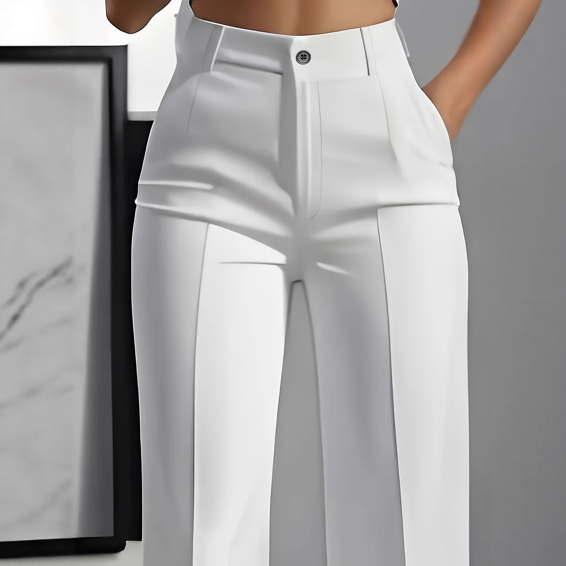Women High-Waisted Palazzo Pants with Crease and Front Pockets Mune Fashion
