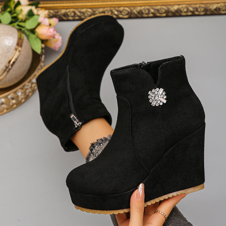 Women's Wedge Ankle Boots with Glamorous Decorations Mune Fashion
