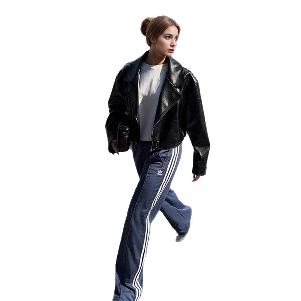 Women's Cropped Boxy Biker Jacket made of Faux Leather with Distinctive Shoulder Area and Boxy Silhouette Mune Fashion