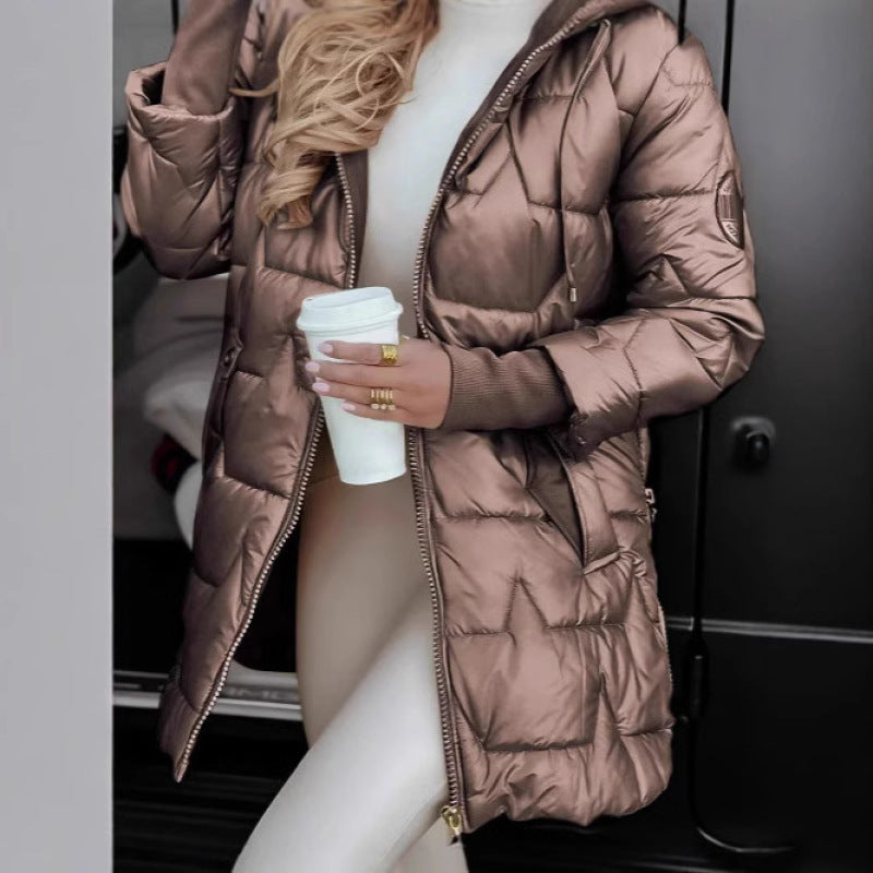 Women’s Quilted Coat Mid-Length with Hood, Padded Thermo Filling and Tailored Silhouette Mune Fashion