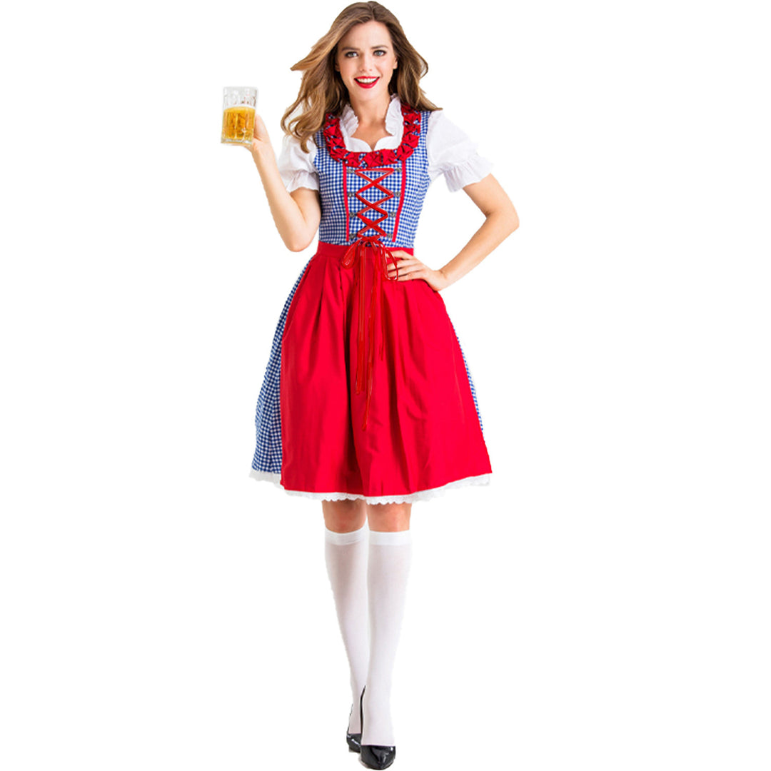 Women nan Karo-Dirndl with laced bodice front, ruffle collar and tailored apron Mune Fashion