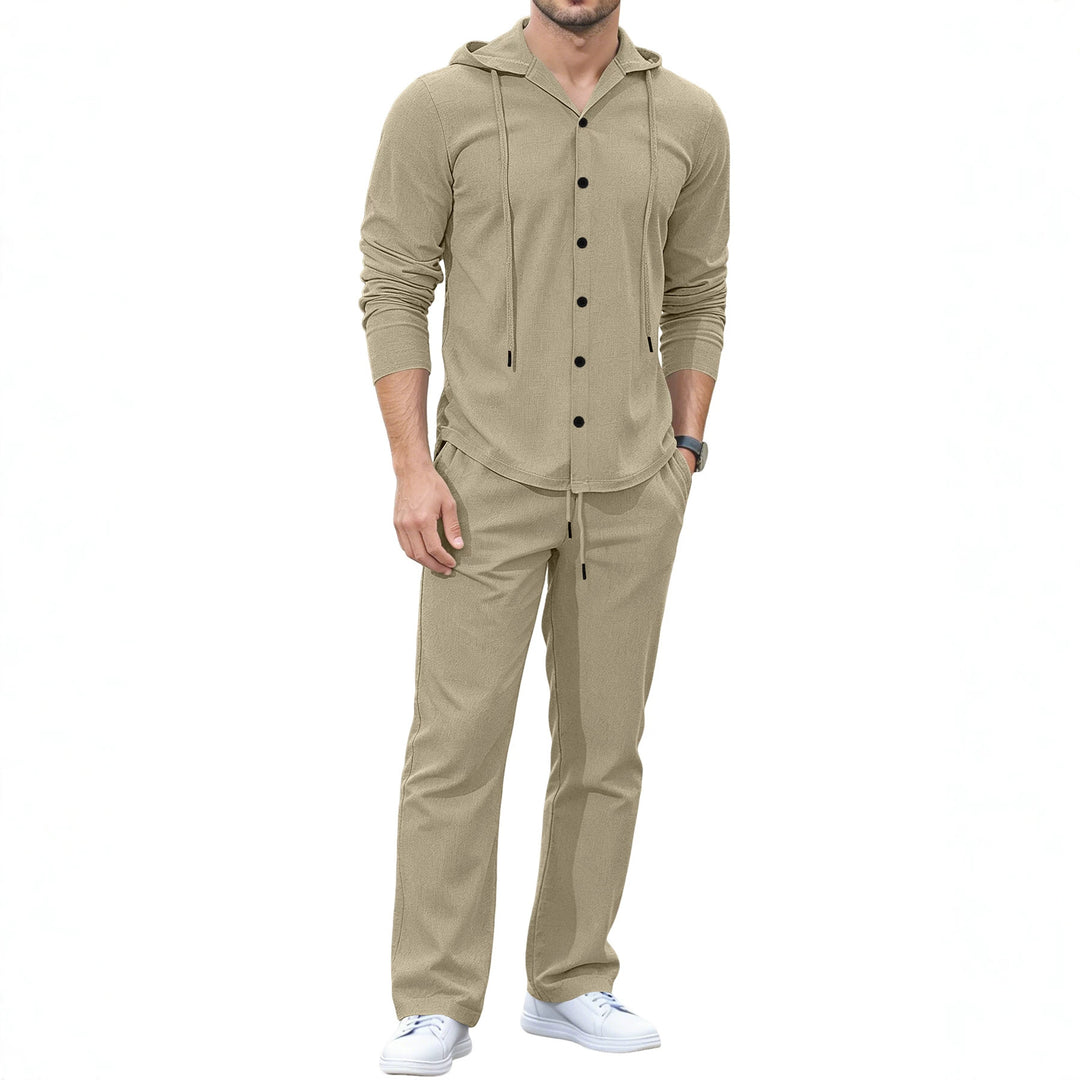 Men's Casual Button Hoodie Lounge Set made of Jersey with Drawstring and Comfort Jogger Mune Fashion