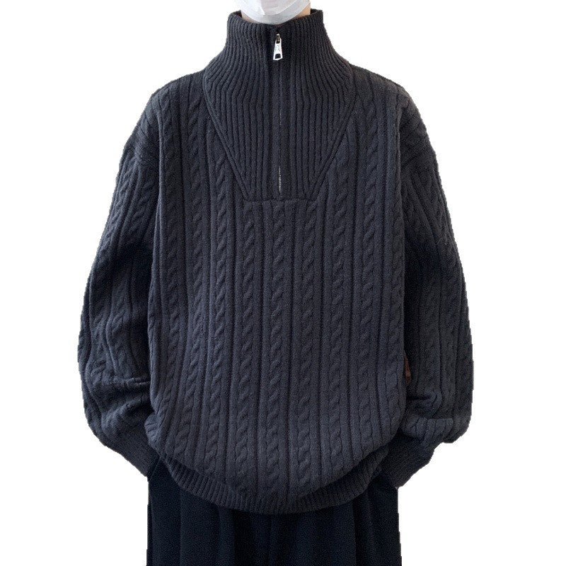 Women chunky knit sweater with stand-up collar Mune Fashion