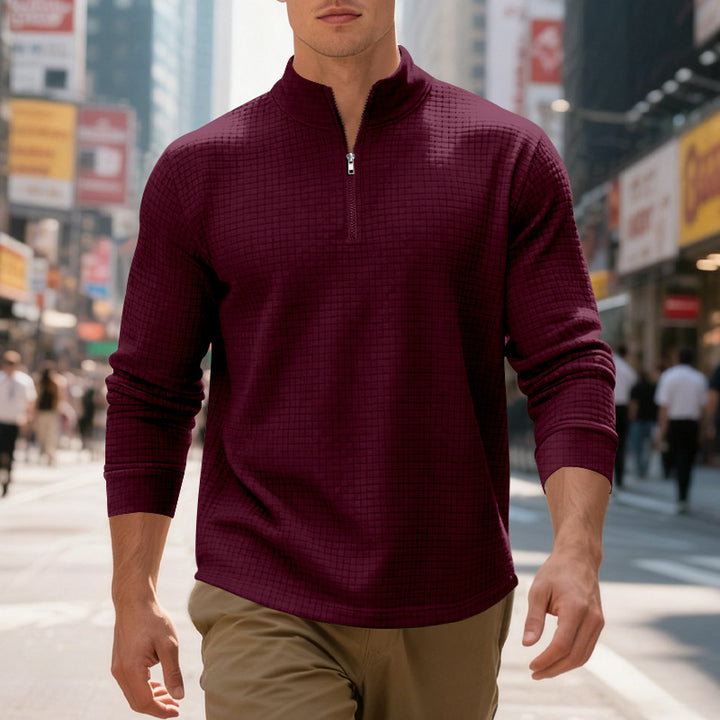 Men's structured half-zip waffle shirt with stand-up collar and breathable wearing comfort Mune Fashion