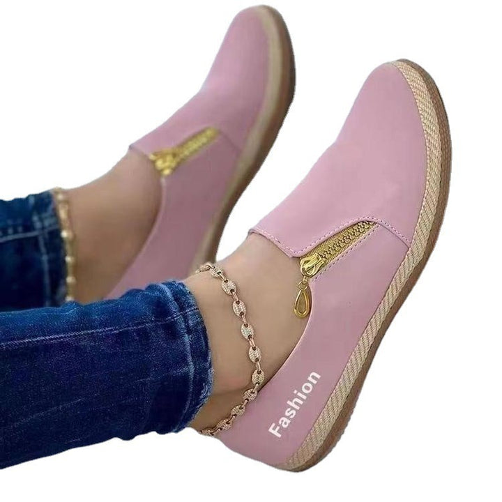 Women's Slip-On Espadrille-Loafer with decorative zipper and wedge sole Mune Fashion