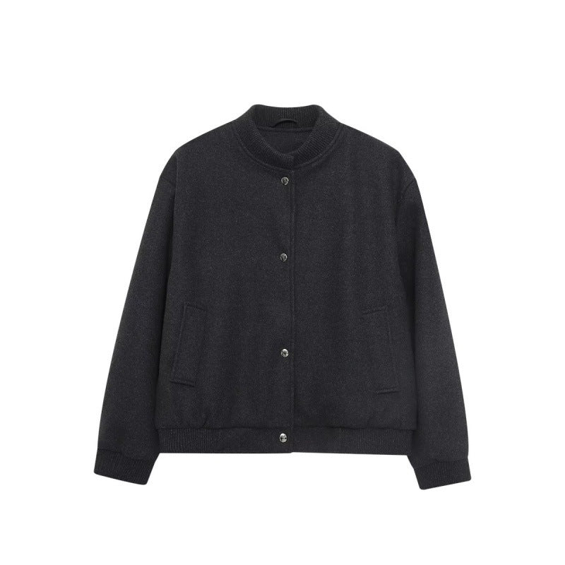 Men's wool blend bomber jacket with ribbed cuffs and snap button placket Mune Fashion