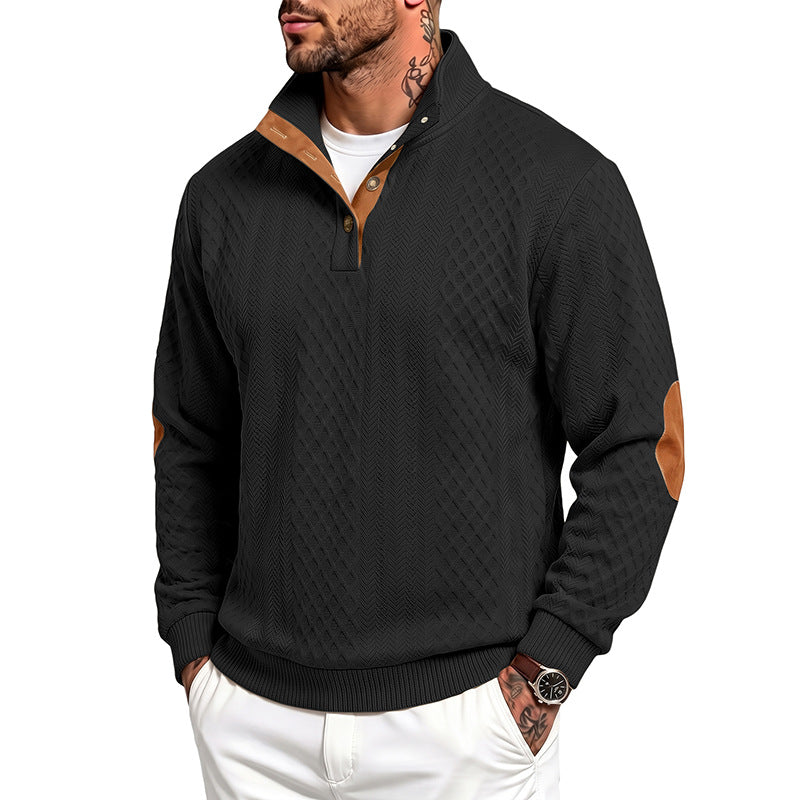 Men's fine structured troyer pullover with collar trim and elbow patches Mune Fashion