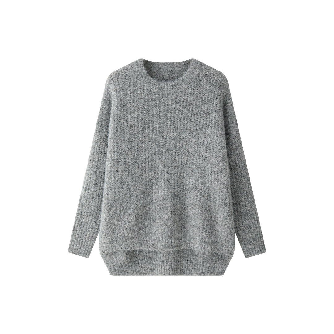 Women Fluffy Oversized Sweater in Mohair Look with Ribbed Textured Knit Mune Fashion