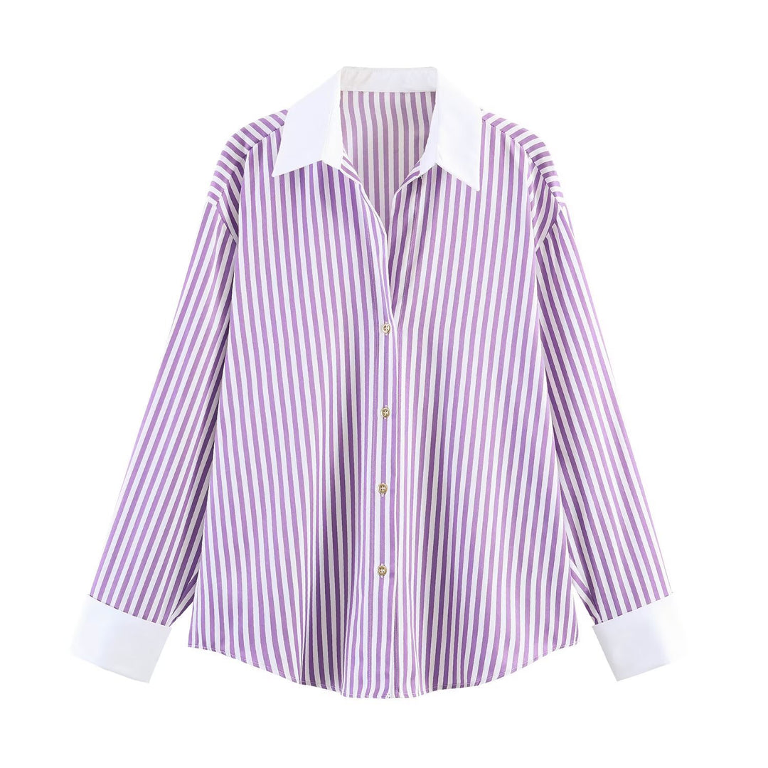 Women's oversized shirt with contrast collar and cuffs Mune Fashion