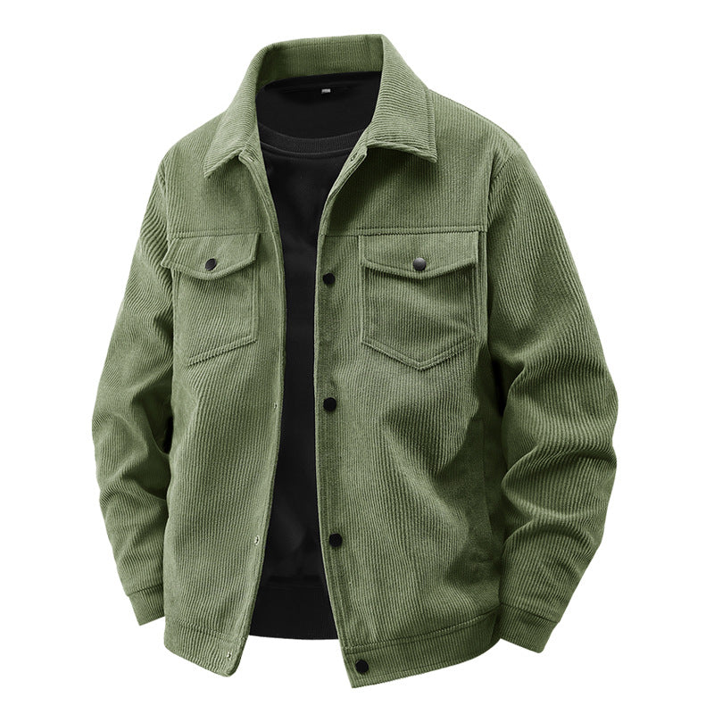 Men's quilted cord jacket in trucker style with snap button closure and patch chest pockets Mune Fashion
