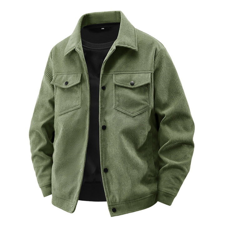 Men's quilted cord jacket in trucker style with snap button closure and patch chest pockets Mune Fashion