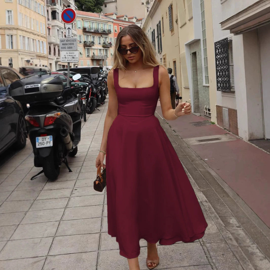 Women's A-line maxi dress with square neckline and flowing fabric Mune Fashion