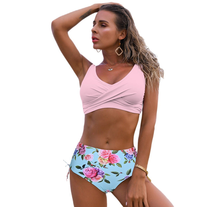 Ladies Tankini set with floral bottom and casual wrap top Mune Fashion