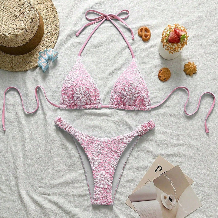 Women Flower-Decorated Triangle Bikini Mune Fashion