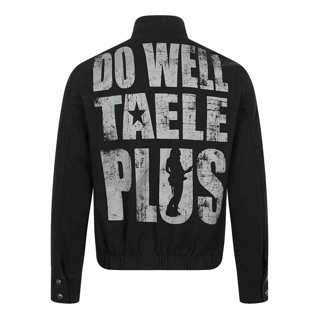Men's Asymmetrical Blouson Jacket with Stand Collar, Metal Button Trim and Graphic Print Mune Fashion
