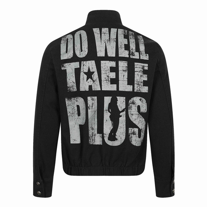 Men's Asymmetrical Blouson Jacket with Stand Collar, Metal Button Trim and Graphic Print Mune Fashion
