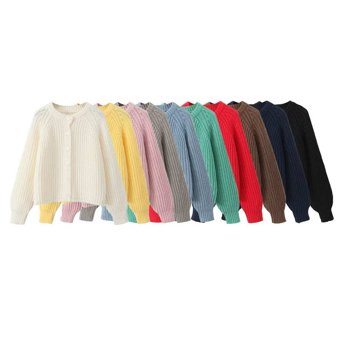 Women chunky knitted raglan cardigan with balloon sleeves and full button placket Mune Fashion