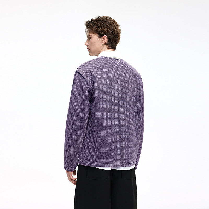 Men's waffle knit long sleeve with V-slit collar and relaxed fit Drune