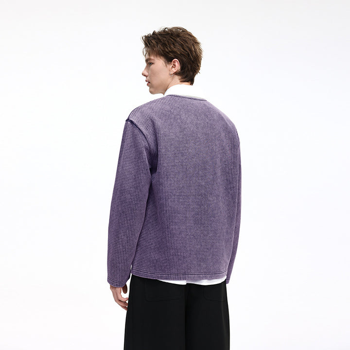 Men's waffle knit long sleeve with V-slit collar and relaxed fit Drune