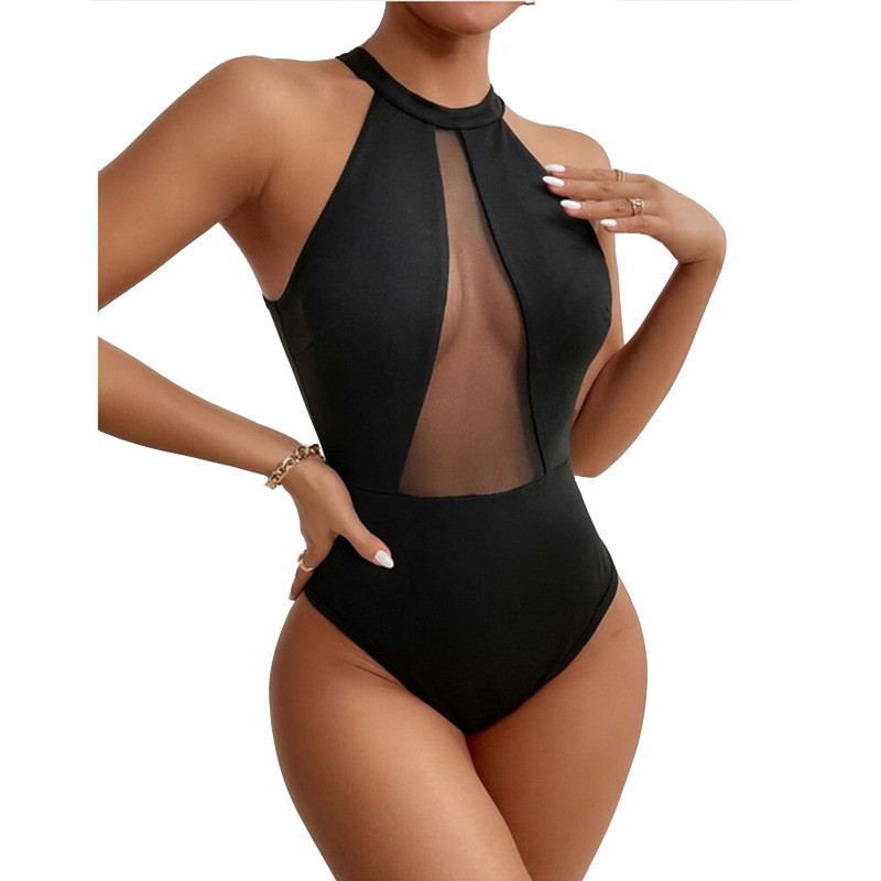 Women's One-Piece Swimsuit with Transparent Mesh Insert Mune Fashion
