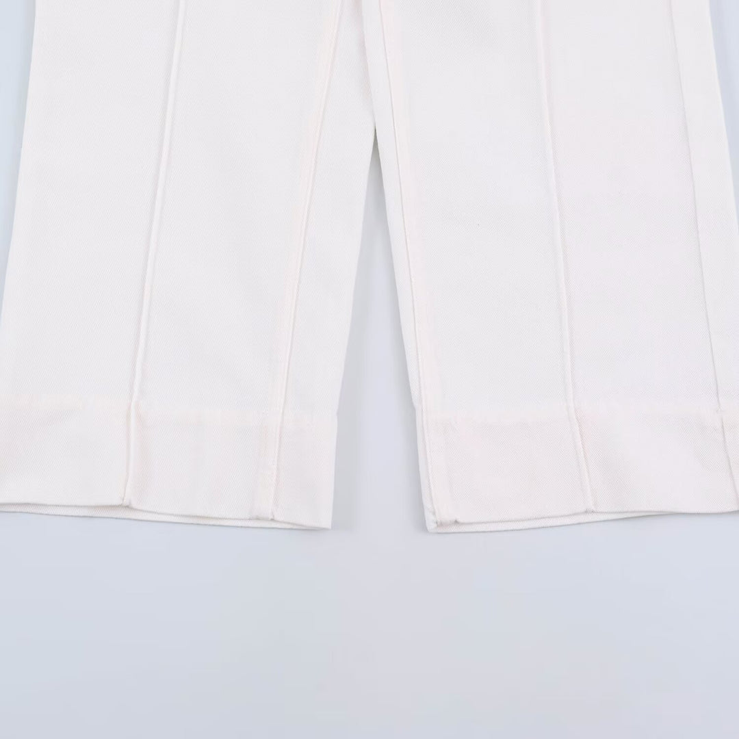 Ladies High-Waist Wide-Leg Jeans with patch front pockets and center seam detail Mune Fashion