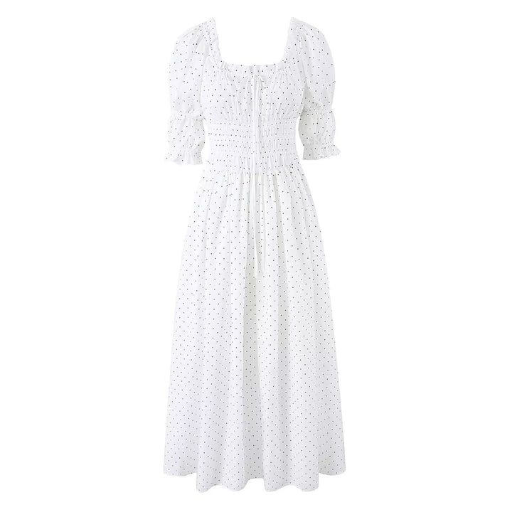 Women's midi dress with smocked waist, gathered puff sleeves and square neckline Mune Fashion