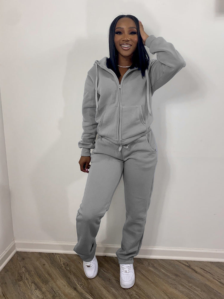 Women's Comfort Zip Hoodie with High Waist Bootcut Jogging Pants Set Mune Fashion