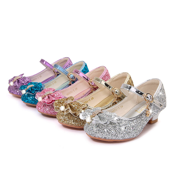 Girls Glittering Ballet Flats with Bow Applique Mune Fashion