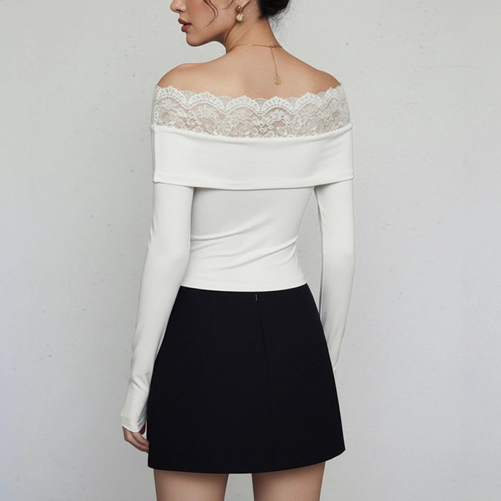 Ladies Elegant Bodysuit with Lace Collar Mune Fashion