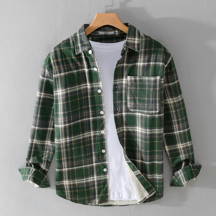Men's Checked Flannel Overshirt in Vintage Look with Patch Chest Pocket and Curved Hem Mune Fashion