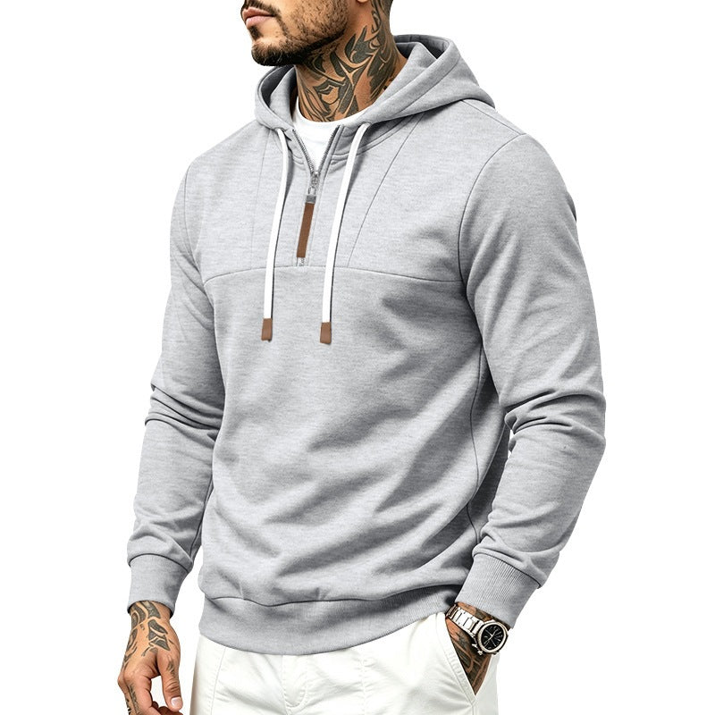 Men's Modern Half-Zip Hoodie made of French Terry with decorative tab and drawstring Mune Fashion