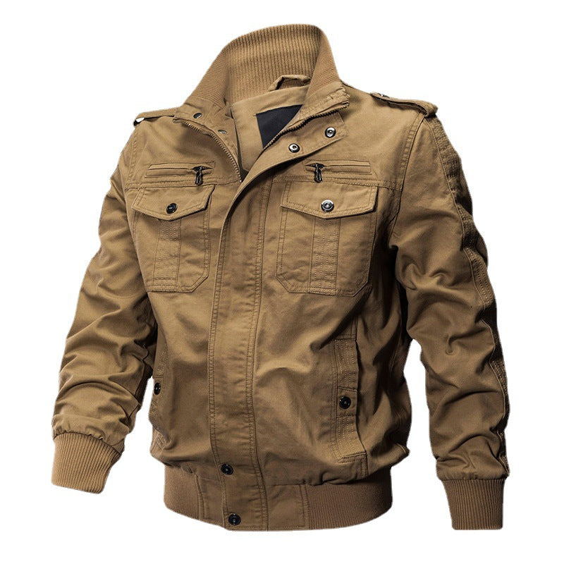 Men's functional canvas pilot jacket with stand-up collar, flap pockets, and ribbed hem Mune Fashion