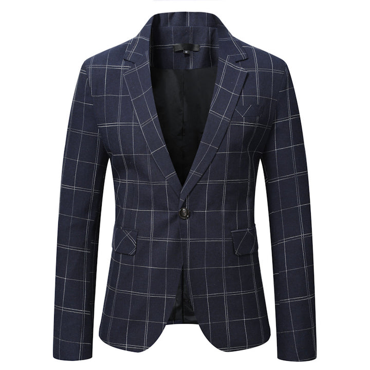 Men's Fitted Checkered Blazer with One-Button Closure and Windowpane Pattern Mune Fashion