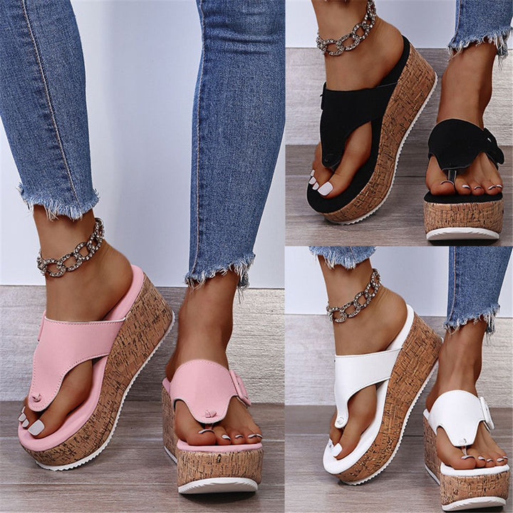 Women's wedge sandals with cork platform and adjustable buckle strap Mune Fashion