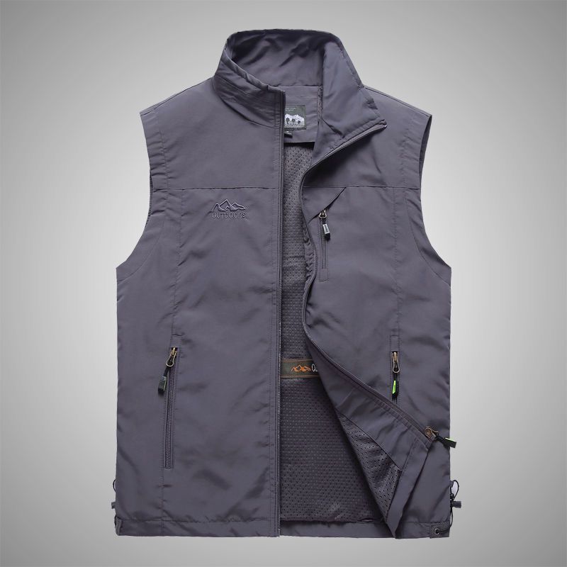 Men's Lightweight Multifunctional Outdoor Vest with Zipper Pockets and Stand Collar Mune Fashion