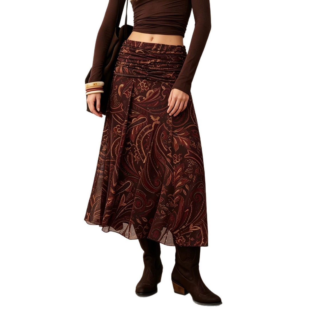 Women’s midi skirt in boho style with gathered waistband and paisley print Mune Fashion