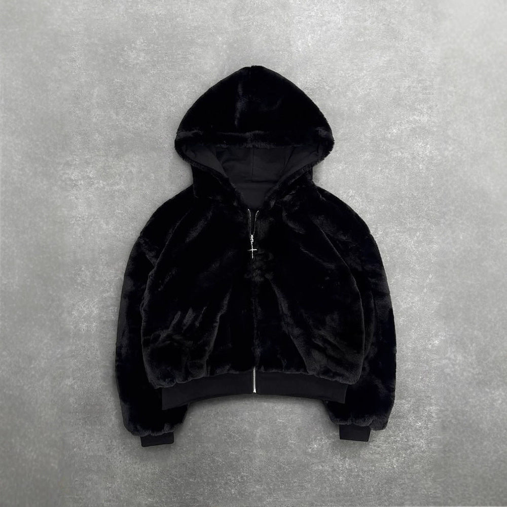Unisex padded hooded jacket short cut with cross zipper Mune Fashion