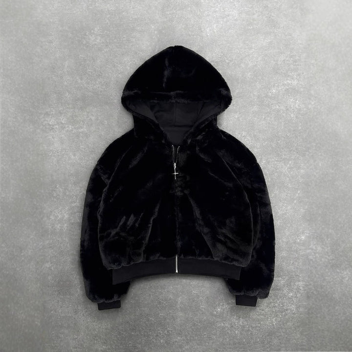 Unisex padded hooded jacket short cut with cross zipper Mune Fashion